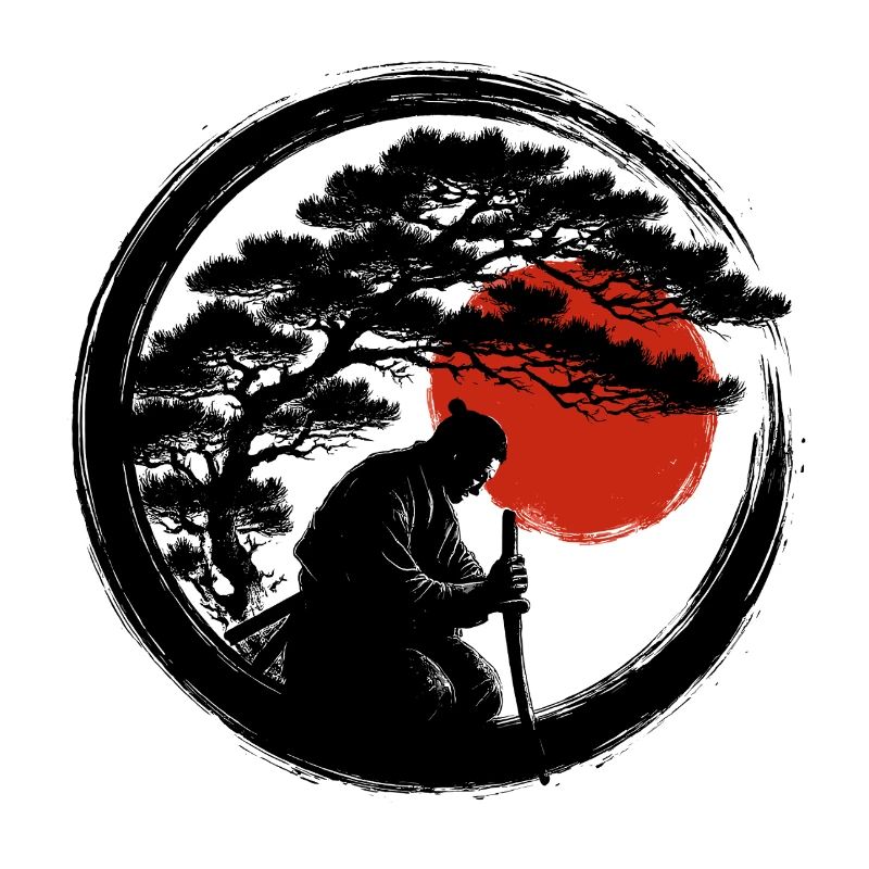 Enso Samurai Meditation with Red Sun