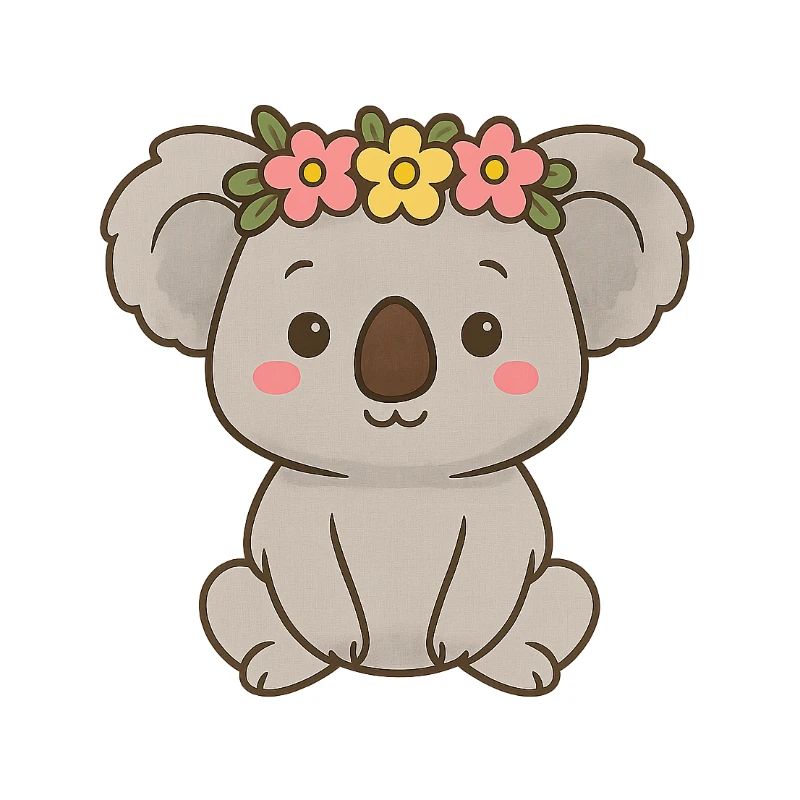 Mignon koala avec couronne de fleurs