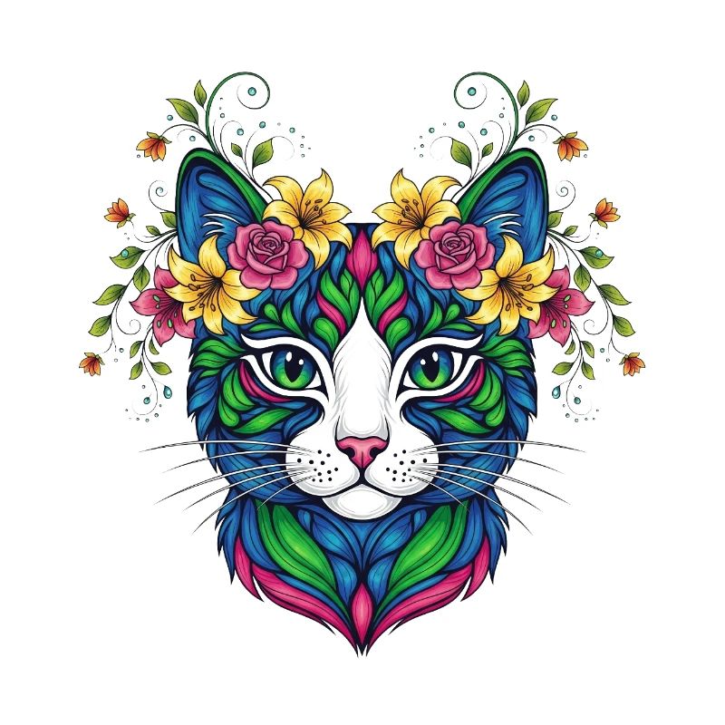 Chat avec des fleurs