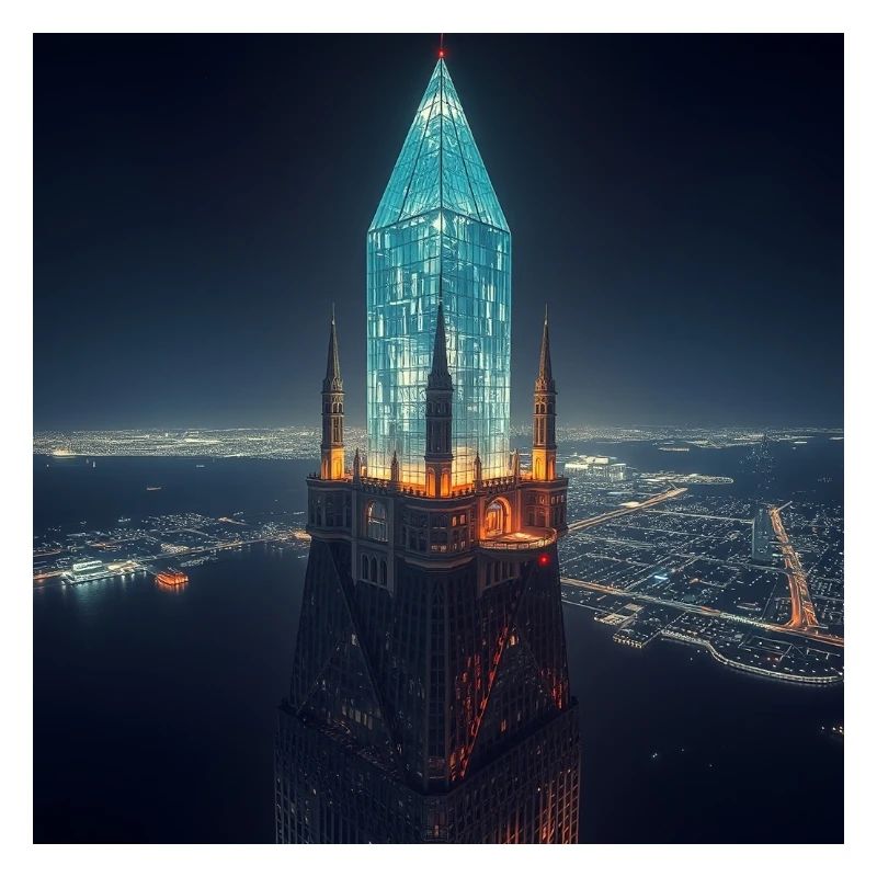 Glowing skyscraper at night