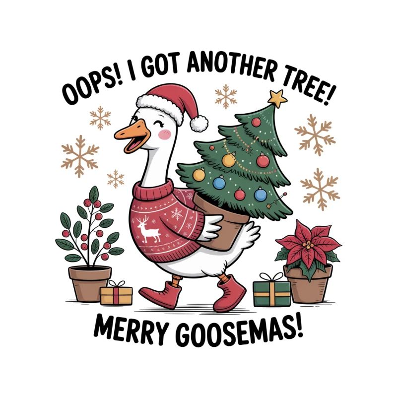 Weihnachtsstorch mit Baum und Weihnachtsgeschenken