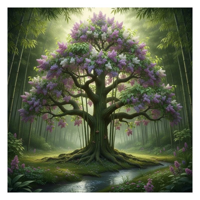 Forest tree with lilac blossoms