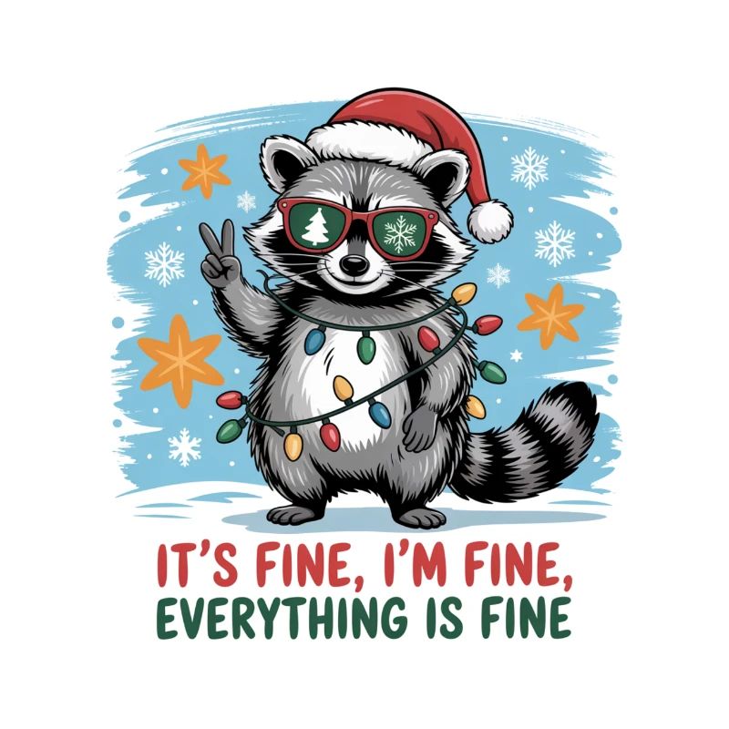 Christmas mystical raccoon with string lights