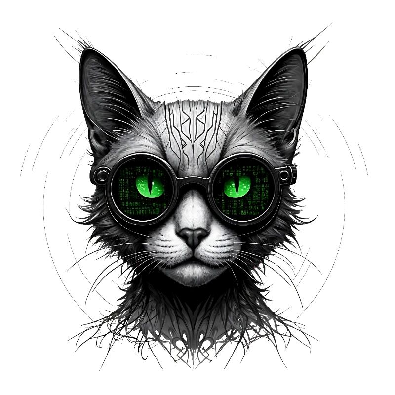 Green Eyes Computer Coder Geek Cat