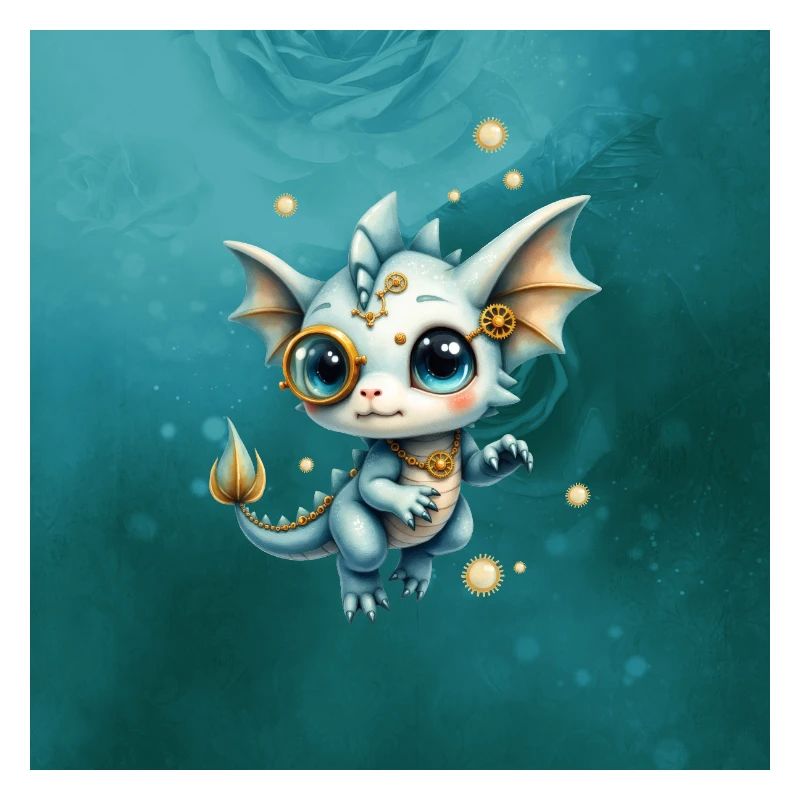 Steampunk Drache Blaues Monokel