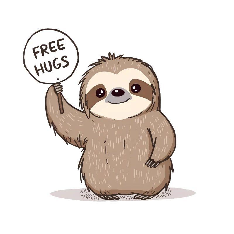 Cute Sloth with Free Hugs Sign