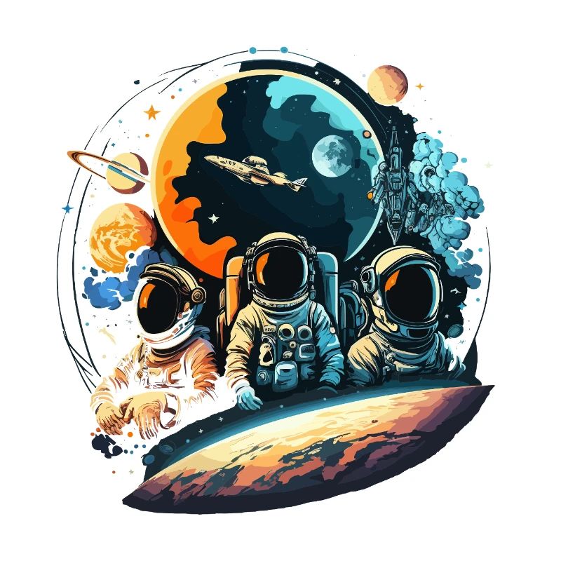 Astronauts in orbit planet view