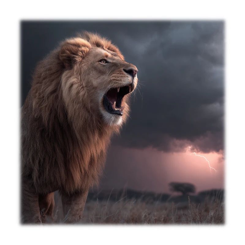 Lion in the Storm – Dramatic Roaring King