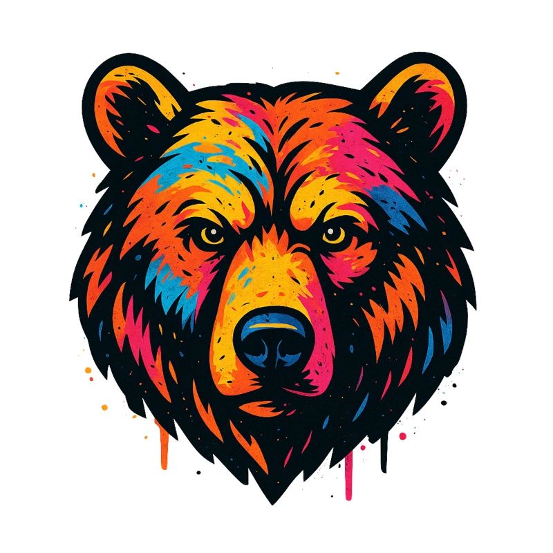 Estampe colorée de tête d’ours