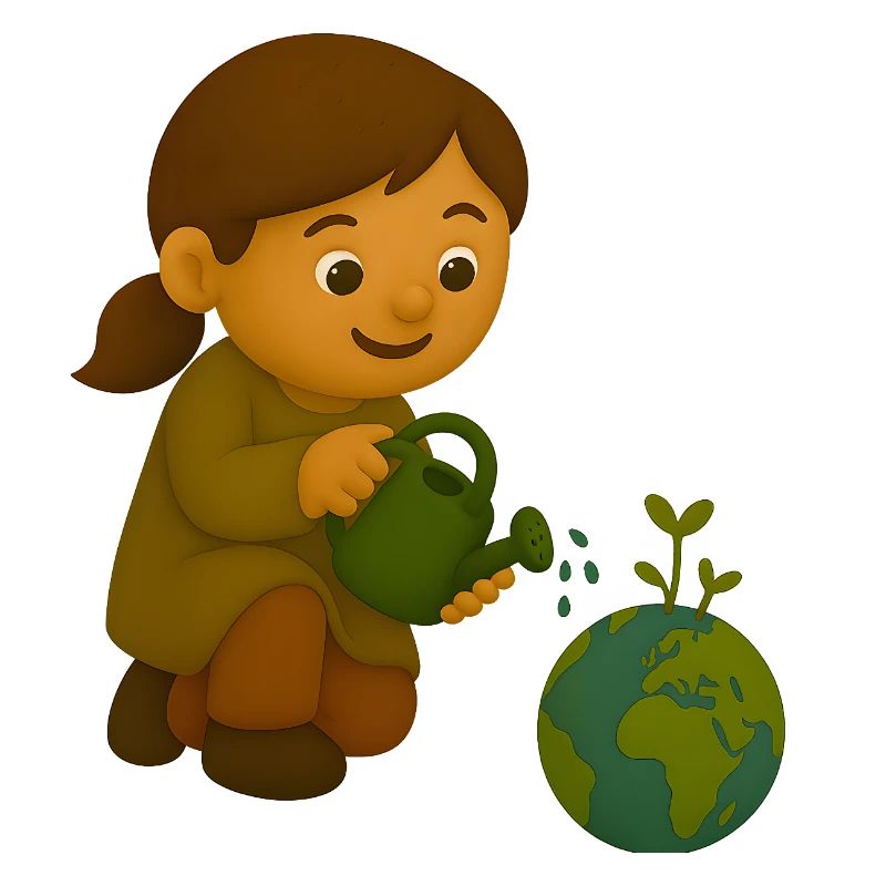 Little environmentalist pouring globe