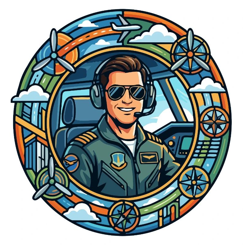 Comic-Pilot im Cockpit Rundflug