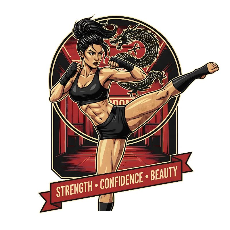 Kampfkunstheldin mit Drache
