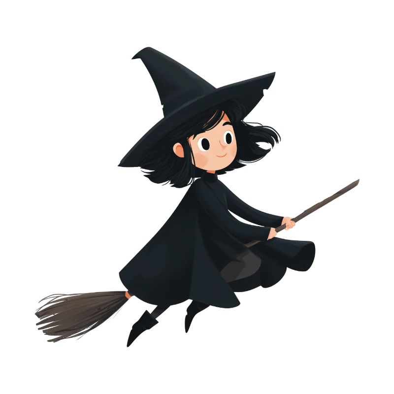 Flying witch on her broom