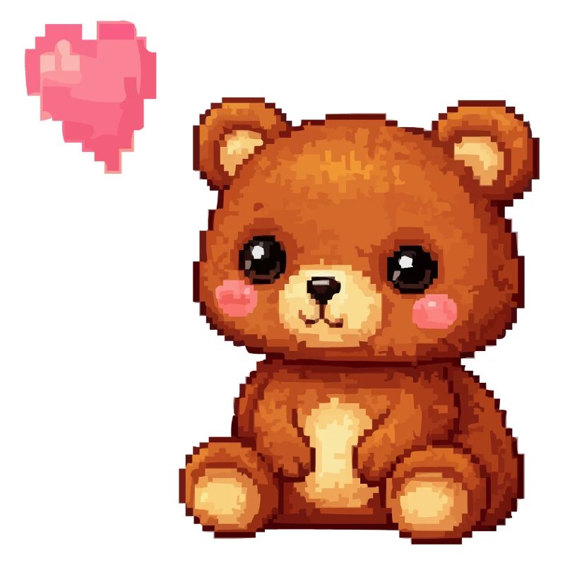 Pixel bear avec ballon en forme de cœur