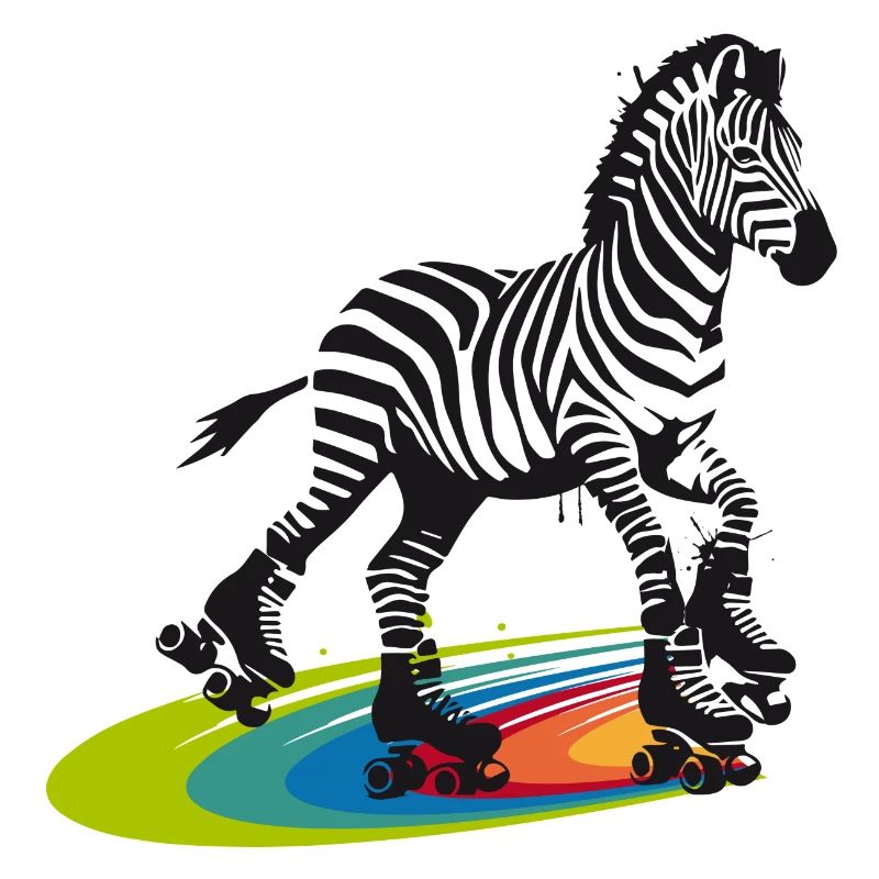 Roller skating zebra in stencil style
