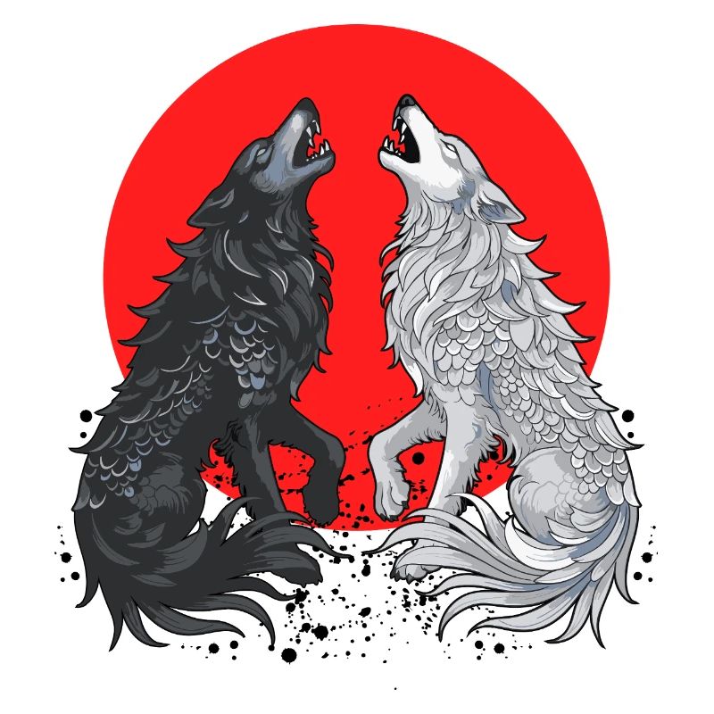 Schwarzer und grauer Drachenwolf