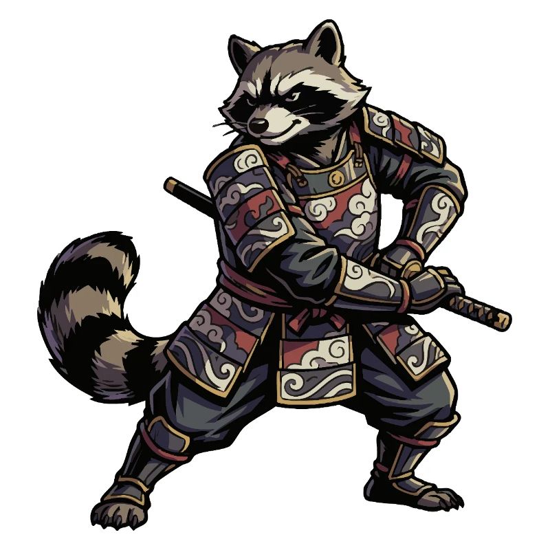 Waschbär Samurai mit Katana