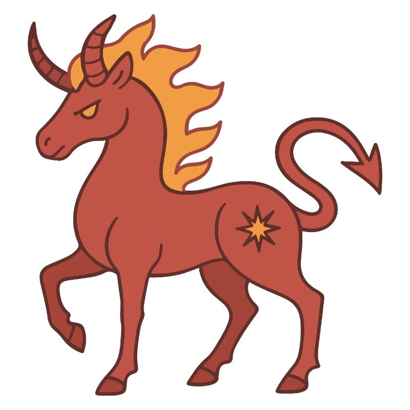 Feuriges Dämonen-Einhorn mit Hörnern und Flammen