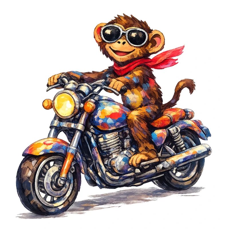 Singe coloré à moto