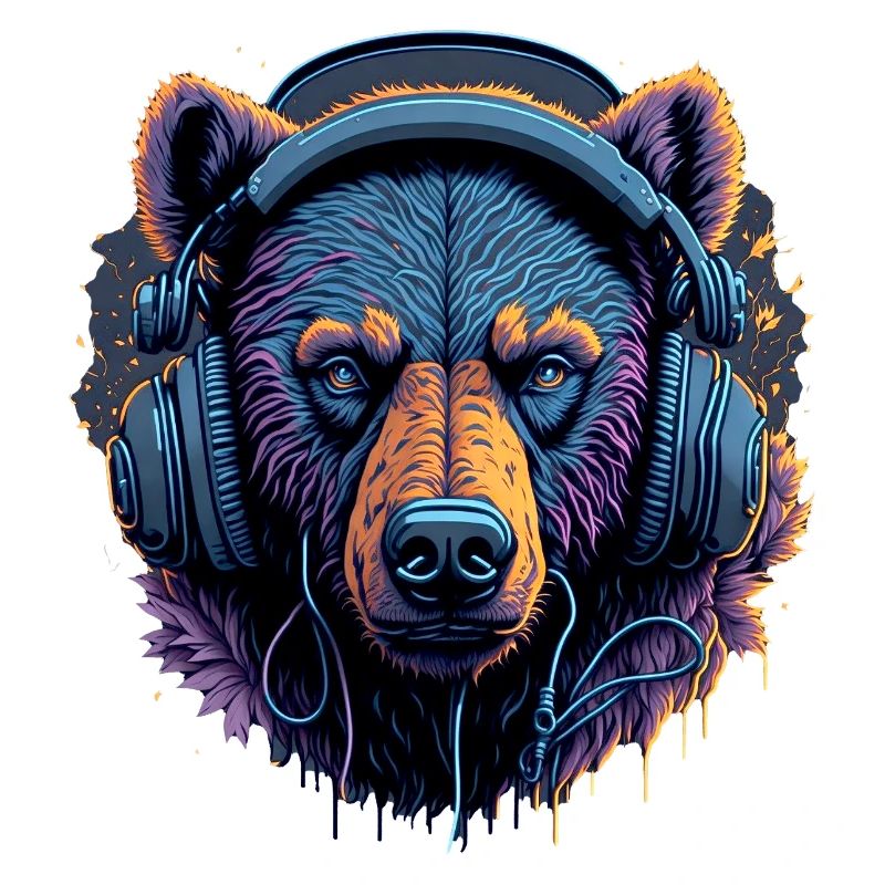 Neonbär mit Kopfhörern DJ