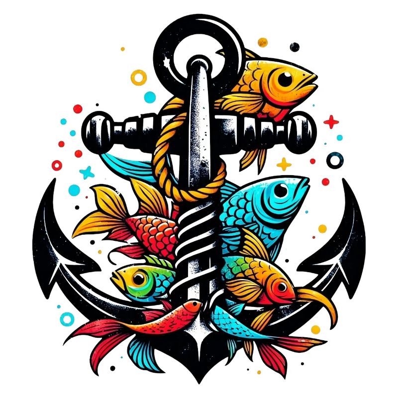 Ein Anker mit Fischen