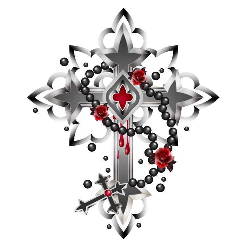 Croix faite d’éléments gothiques et chapelet