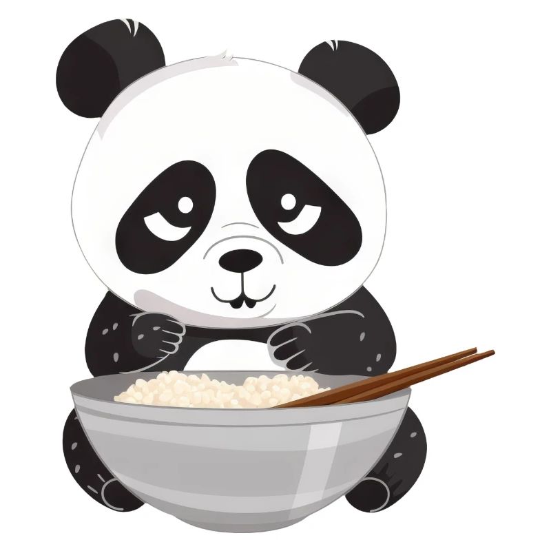 Panda mit Stäbchen und Reis, Asiatisches