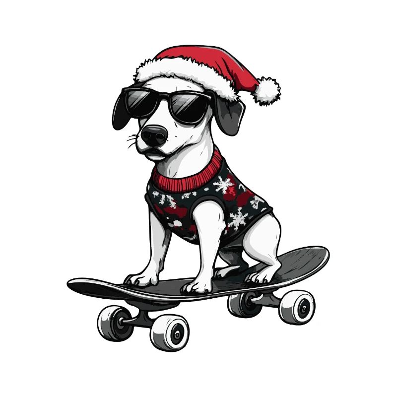 Whippet Chien Planche à roulettes de Noël