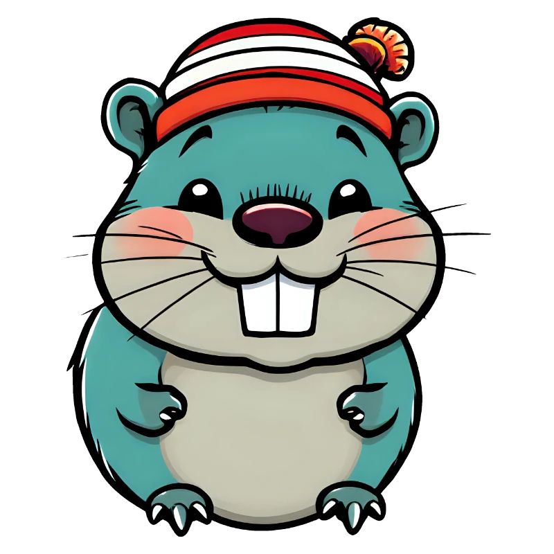 Mignon castor de dessin animé en bonnet rayé