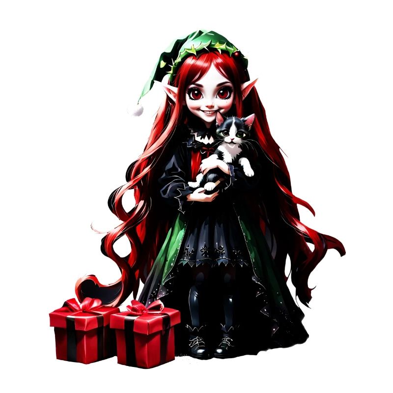 Christmas elf with kitten.