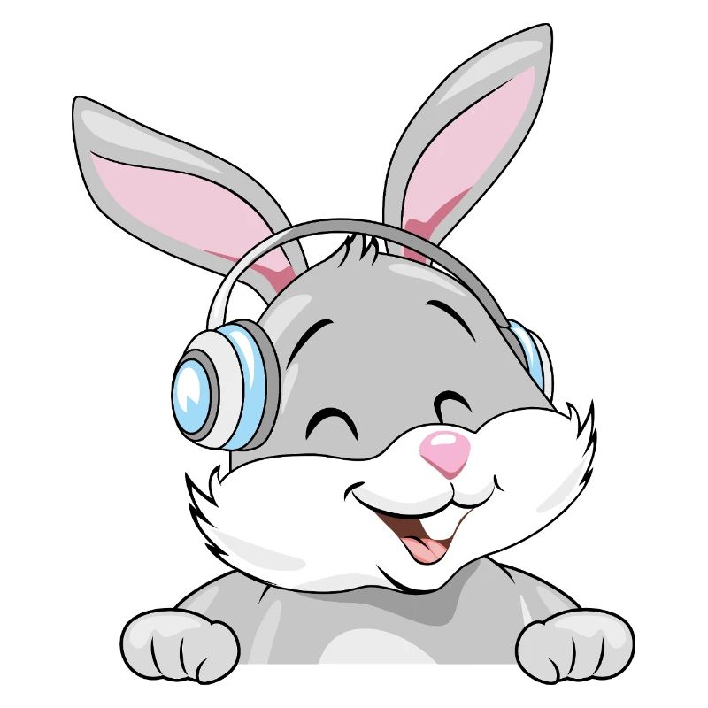 Lachender Hase mit Kopfhörern