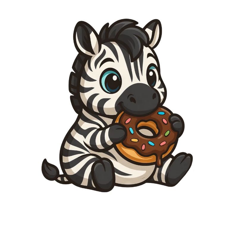Mignon zèbre mangeant un beignet au chocolat