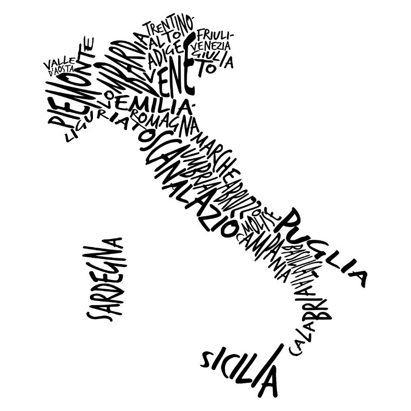 Italy Regions Typography Map 