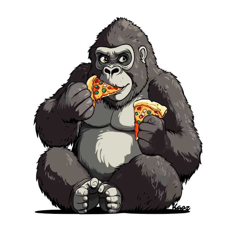 Gorilla Enjoying Pizza Illustration