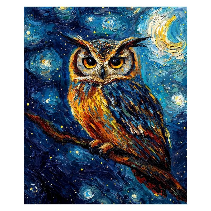 Owl Bird Van Gogh Style Starry Night