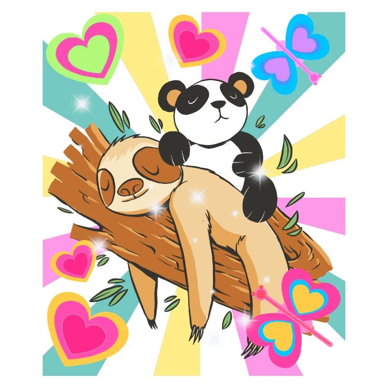 Panda ruht auf Ast mit Herzen