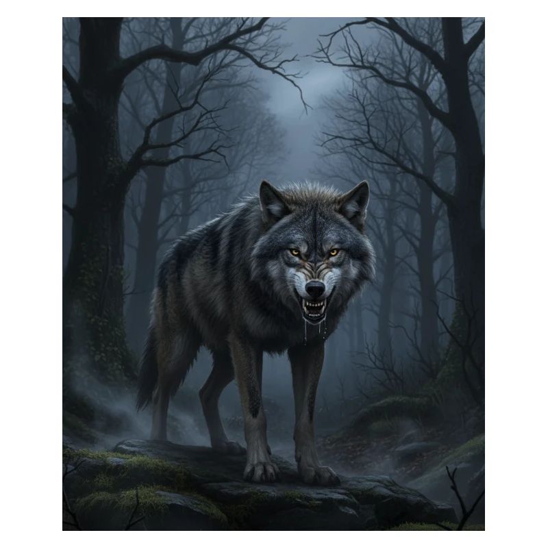 Wolf Nachts im Nebelwald