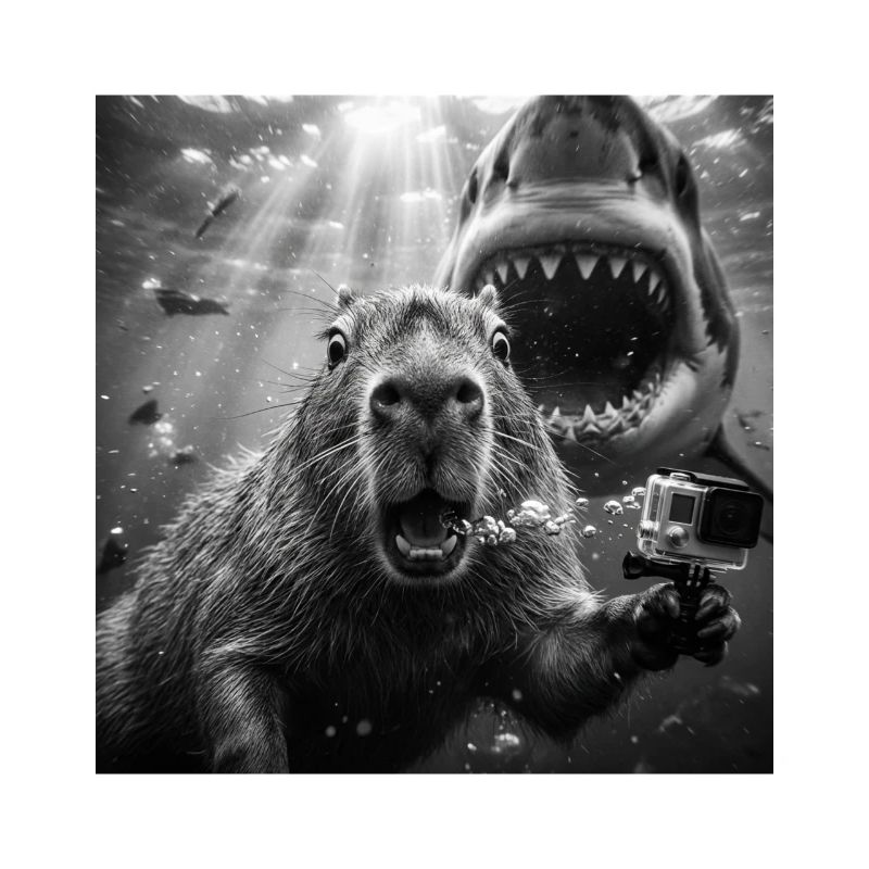 Selfie sous-marin de capybara avec un requin