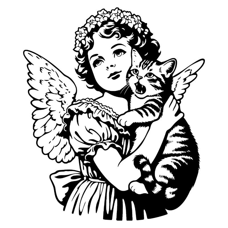 Engel mit Katze – Cherub Vintage Illustration