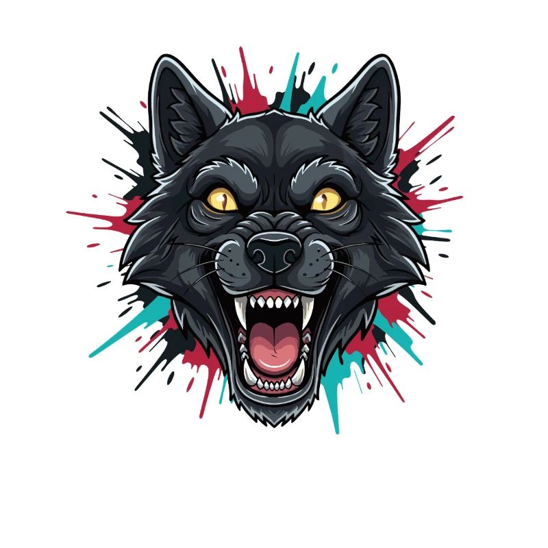 Neon-Wolfkopf Farbspritzer