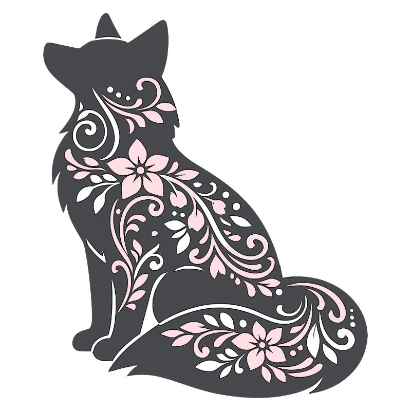 Silhouette de chat décorée de fleurs