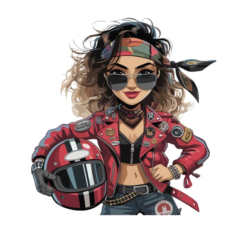 Cool biker with red motorcycle helmet rocking