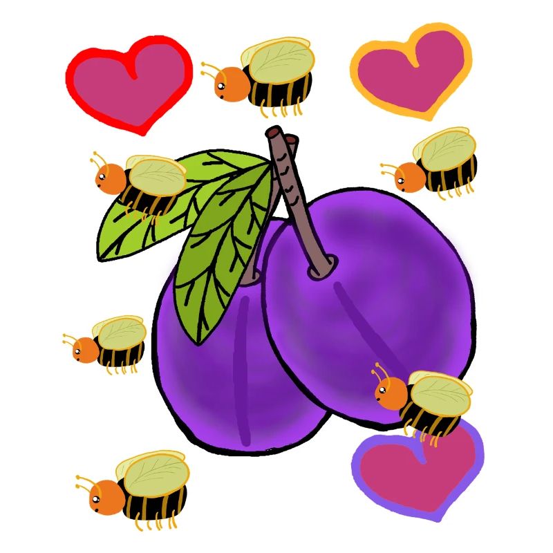Plum Plums with Bee Hearts