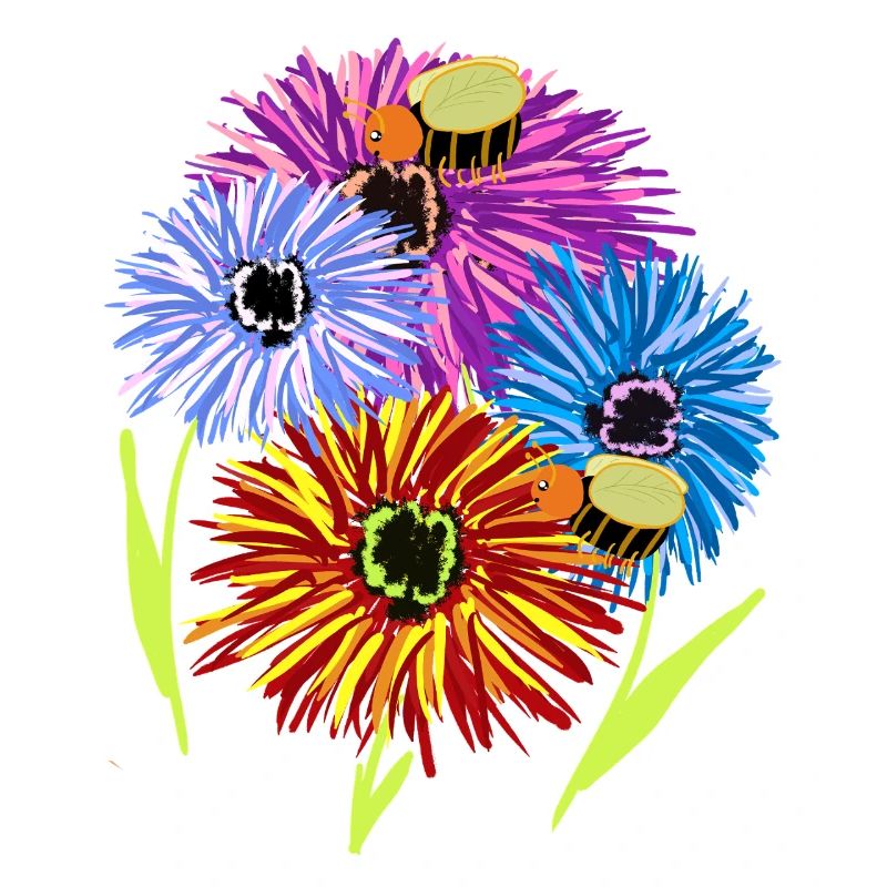 Retro Summer Flowers Bees