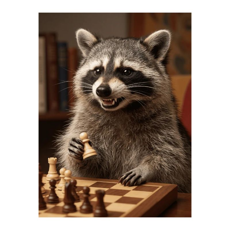 Waschbär spielt Schach