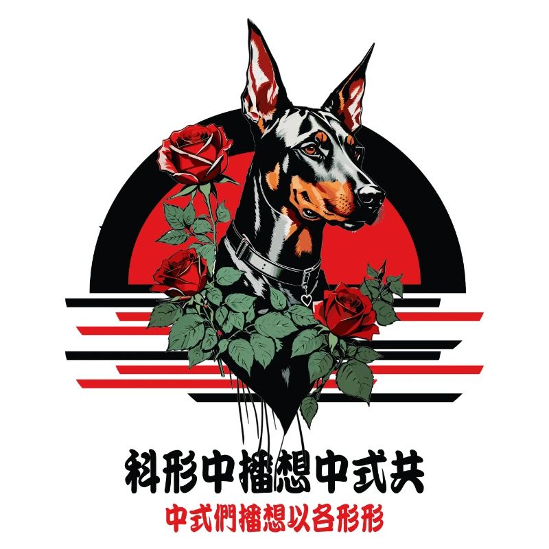 Dobermann mit Rosen