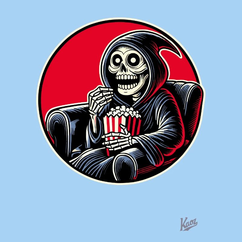 Grim Reaper Cineast mit Popcorn