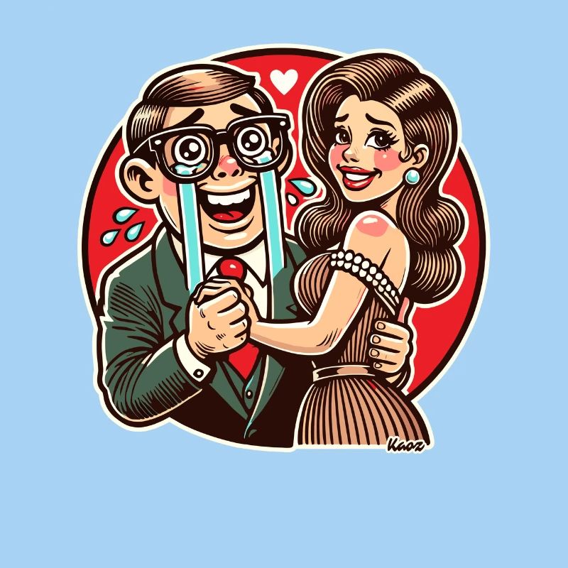 Glückliche Nerd mit attraktiver Ehefrau