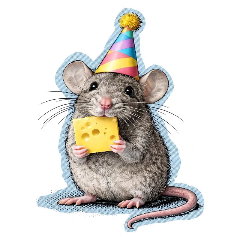 Party Mouse with Cheese – Mixed Media Art