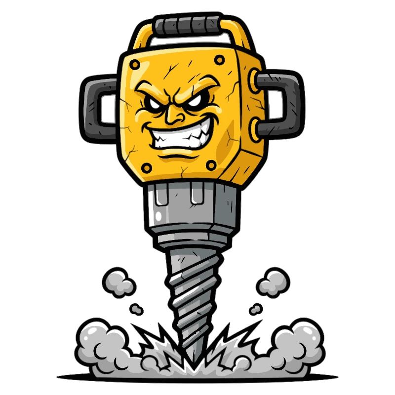 Angry Drill Cartoon with Explosion